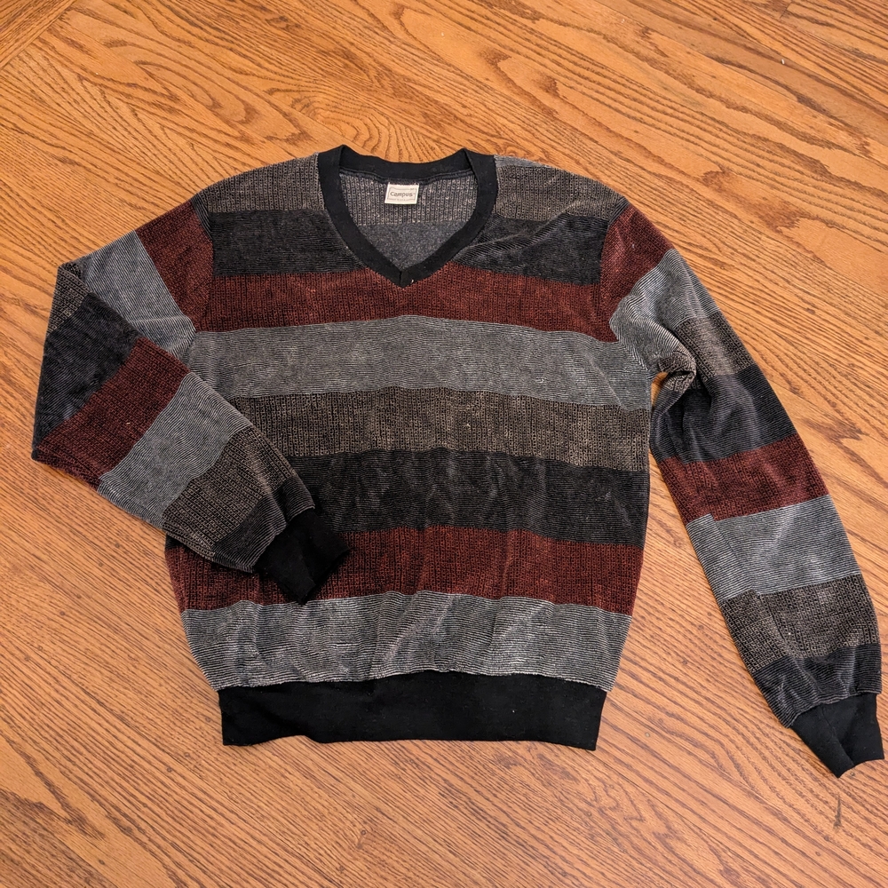 Men's Striped Sweater - Black, Gray, Brown